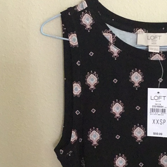 ☀️SPRING SALE☀️ Loft Black Print Sleeveless Tank Dress NWT XXSP - Picture 5 of 6